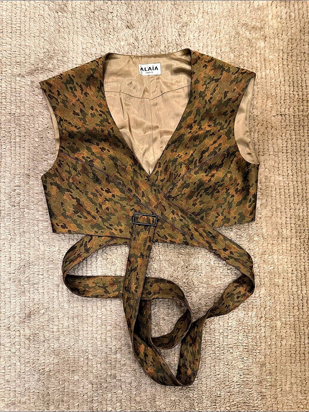 ALAÏA Camo Wrap Vest in Green & Brown Size 40 Like New